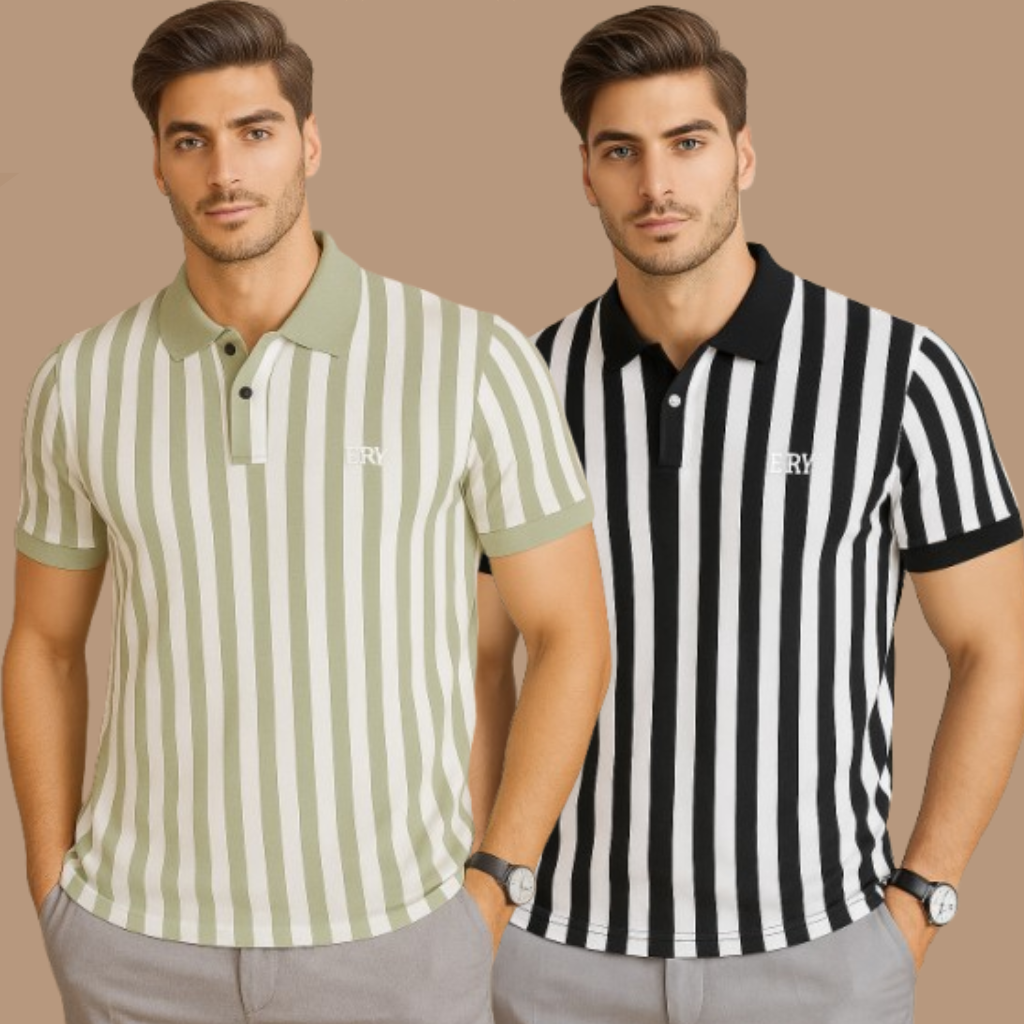 Striped Polo T-Shirt - Pack Of 2 - RR VOGUE