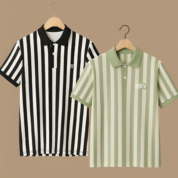 Striped Polo T-Shirt - Pack Of 2 - RR VOGUE